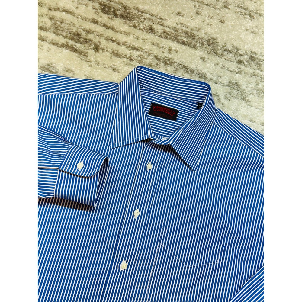 O'Connell's Dress Shirt Mens 17-33 Blue Striped Long Sleeve Button Up Oxford